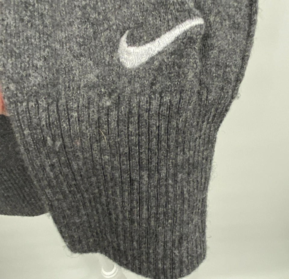 Винтажный Y2K Nike свитер женщин большой серый шерстяная смесь глубокий v-образным вырезом длинным рукавом логотип - Изображение 4 из 4