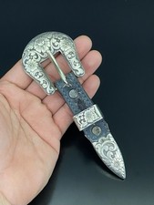 Signed Wage Western VTG Sterling Overlay Ornate Floral Design Belt Buckle