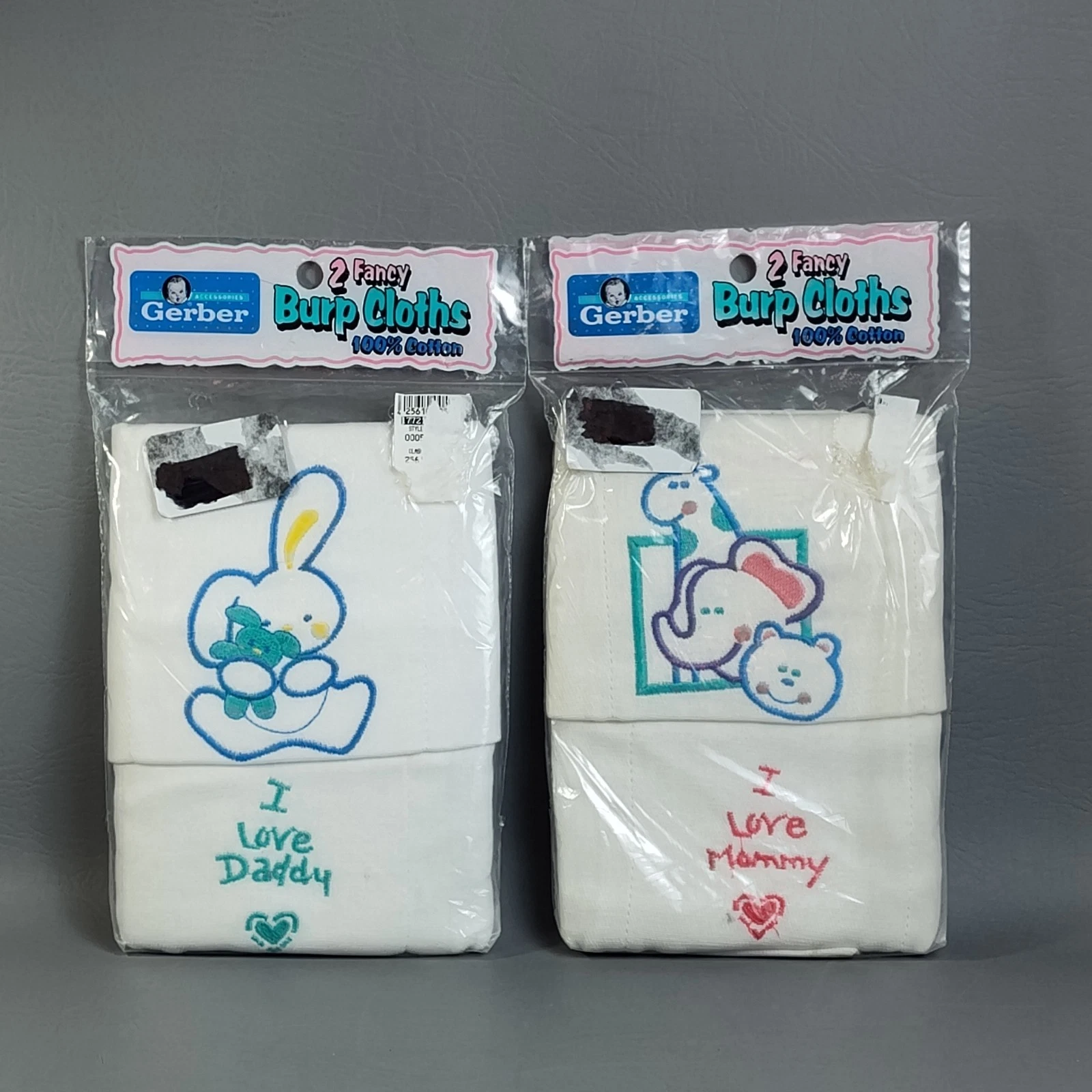 Vintage Gerber Diaper Burp Cloths Lap Pad 100% Cotton I Love Mommy / Daddy NEW