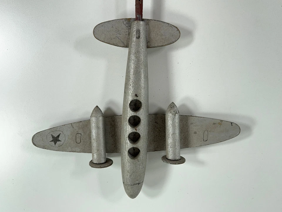 vtg WW2 Folk Art Wooden Bomber Plane toy airplane - Image 3 of 4