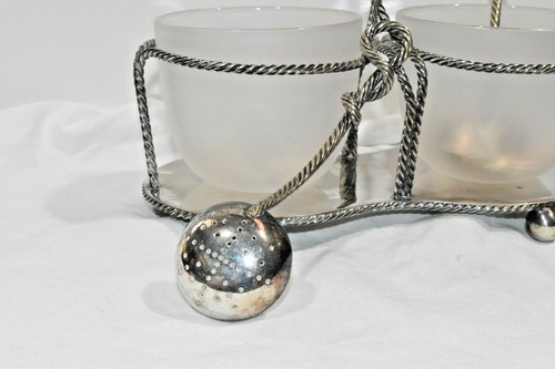 Rare Antique Berries and Sugar Set w Spoons Silver Plate Unique Rope Twist - Picture 4 of 10