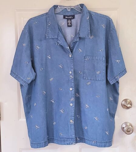 Vintage Denim & Co Hemd Damen 3XL Boho weiß Blumen bestickt Jeans Shacket - Bild 3 von 9