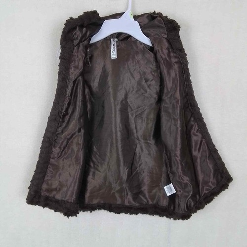 Girl's Faux Fur Sleeveless Open Front Hoodie Size Medium in Brown - Picture 4 of 12
