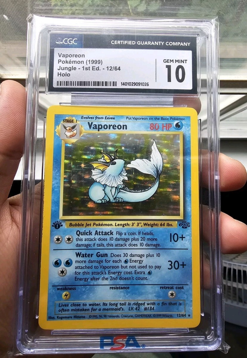 Vaporeon Jungle 1st Edition Holo Rare 12/64 CGC 10 Gem Mint Vaporeon Jungle 1st Edition Holo Rare 12/64 CGC 10 Gem Mint