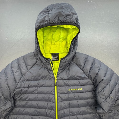 Dare 2b Puffer Jacket Men’s XL Hooded Full Zip ILUS Down Gray Neon Green Outdoor - Picture 2 of 12