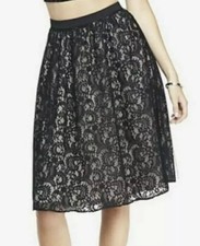 EXPRESS BLACK LACE INSET HIGH WAISTED FULL MIDI SKIRT sz 6