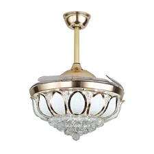 42" Crystal LED Chandelier Light Invisible Ceiling Fan Lighting Lamp +Remote USA