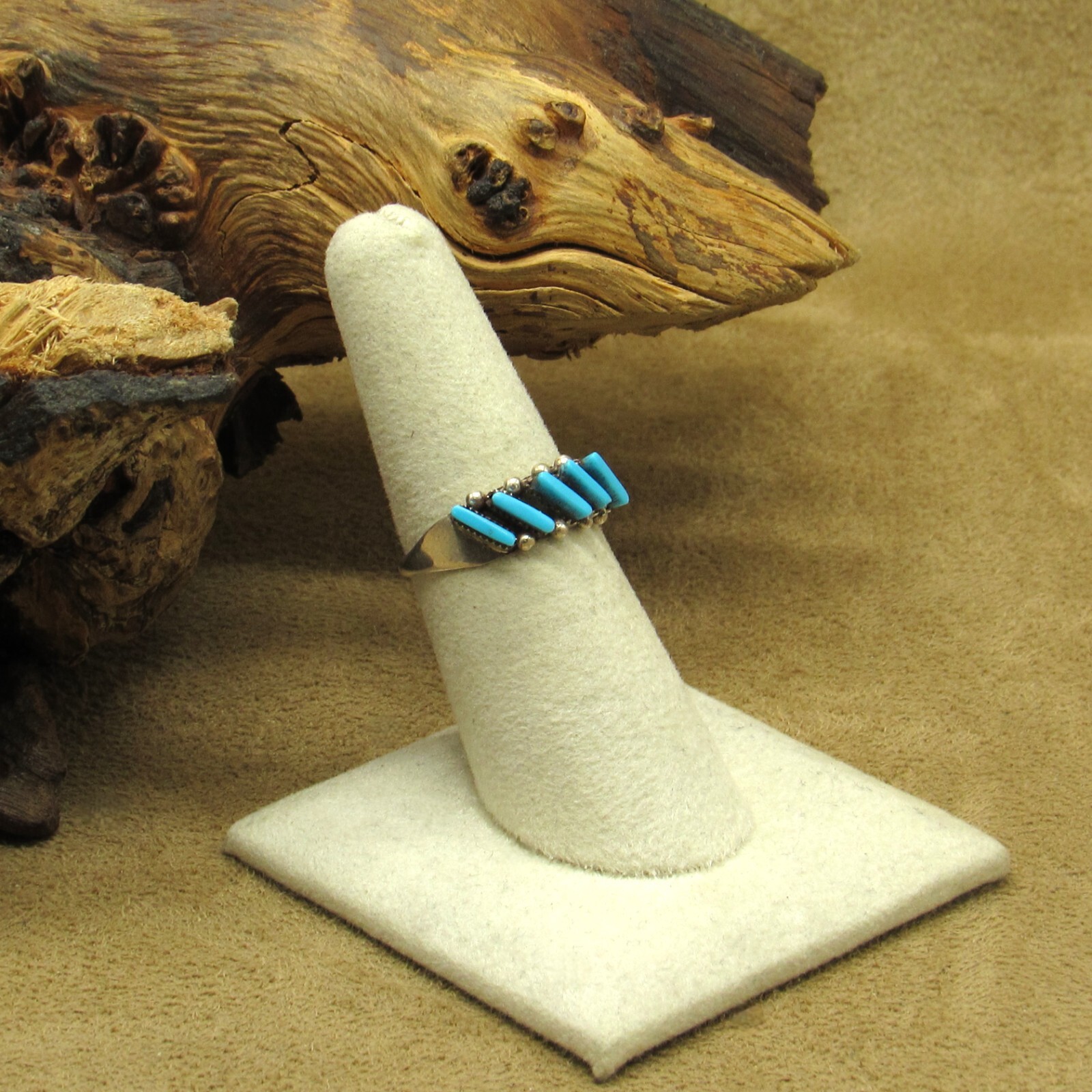 Sterling Silver Diagonal Design Block Turquoise R… - image 3