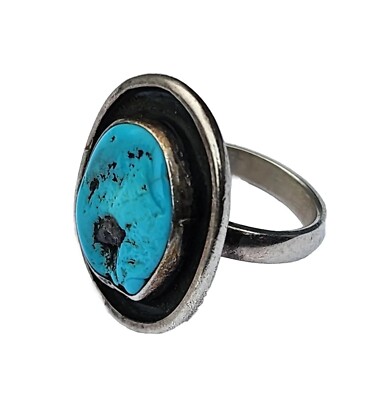 Chimney Butte Signed Navajo Sterling Silver Turquoise Ring Size 6