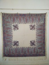 vintage amazing french printed scarf shawl piano wool fringes item994