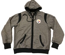 Pittsburgh Steelers Pro Line Heavy Full Zip Hooded Sweatshirt Gray Mens Large
