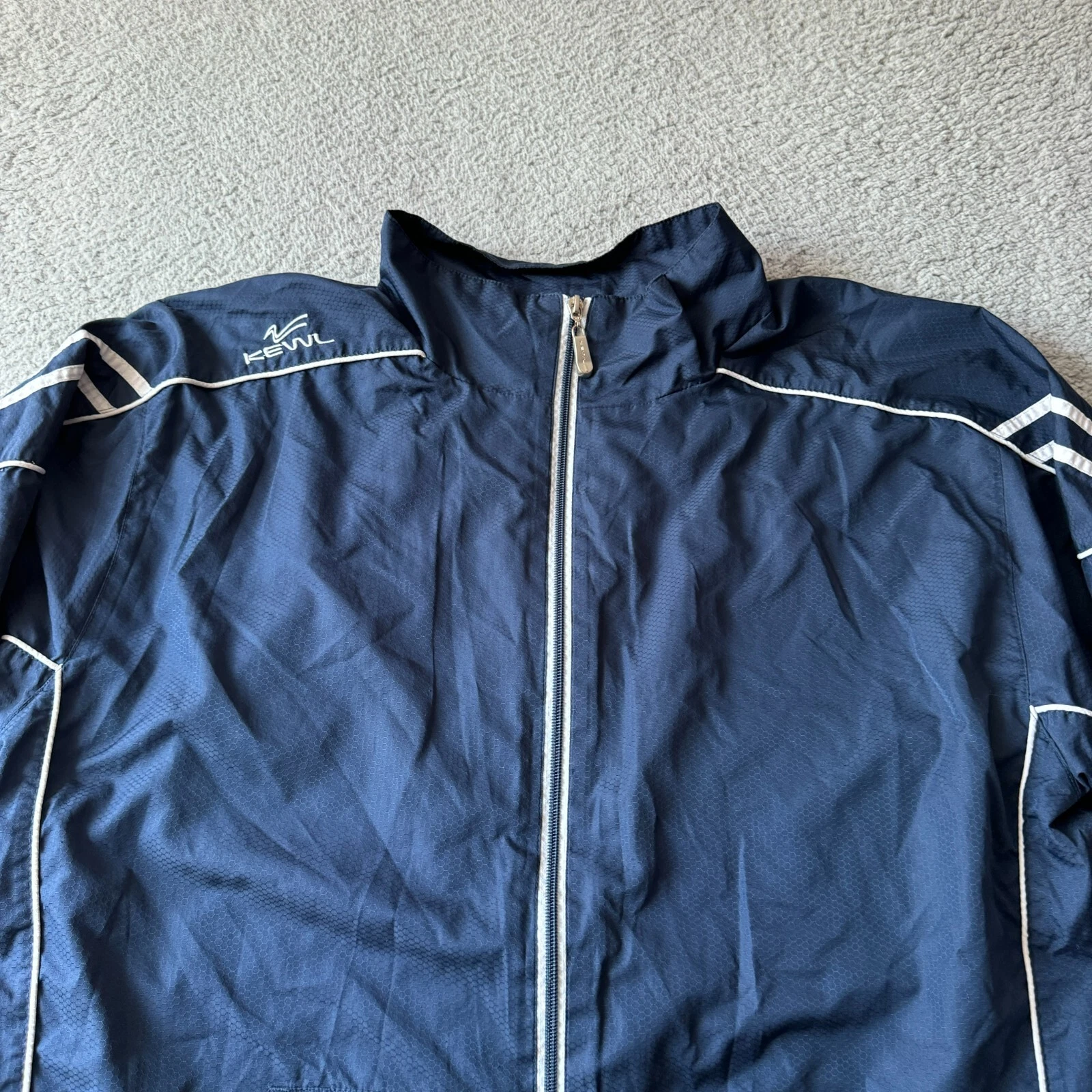 KEWL Jacket Mens Extra Large Blue Windbreaker Full Zip Lined Athleisure