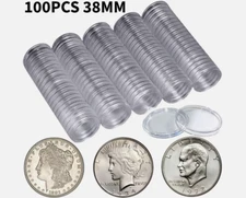 (100) Direct Fit 38mm Coins Capsules Holder for MORGAN,PEACE,IKE SILVER DOLLAR