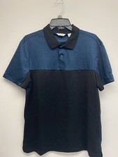 Calvin Klein Mens Short Sleeve Pique Polo Shirt,Black Navy Blue ,Medium