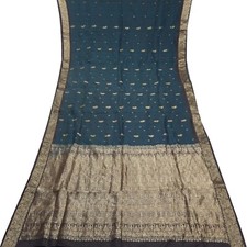 Vintage Teal Sarees 100 Pure Silk Zari Handwoven Festive Sari 5YD Craft Fabric