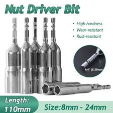 Power Nut Driver Bit Set 65mm Deep Hex Socket Impact Quick Change 1/4" Hex Shank