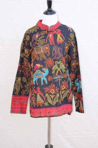 Wonderful 1980s Colorful Folk Style Mandarin Blous