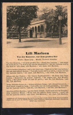 AK Marschlied Lili Marleen von Hans Leip, Soldat steht Wache vor der Kaserne 