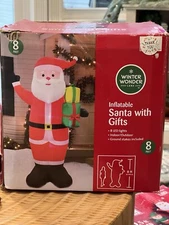 Winter Wonder Lane Inflatable 8' Tall Lighted Santa W/Gifts NEW IN BOX