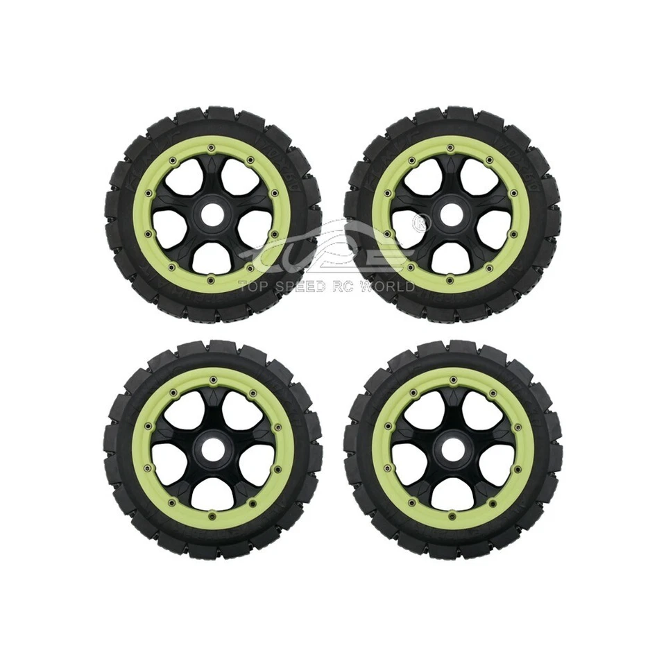 Schwarze und grüne Reifenringe Allradreifen für RC 1/5 HPI Rovan KM Baja 5B SS - Bild 2 von 4
