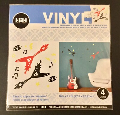 NEW HIH REMOVEABLE Vinyl Stickers DECALS Guitar/MUSIC  THEME 4 Sheets