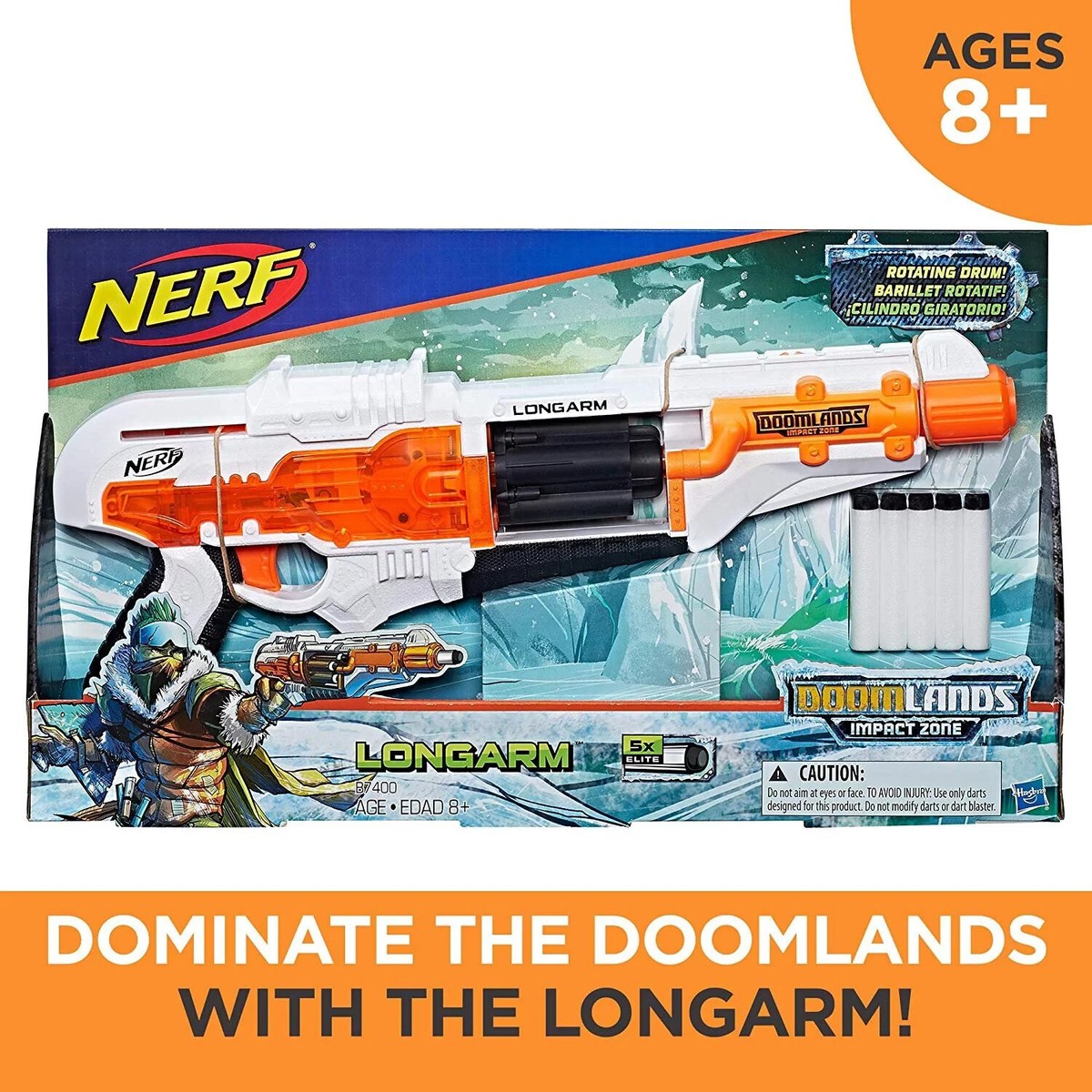 NERF DOOMLANDS IMPACT ZONE LONGARM BLASTER W/ ROTATING DRUM