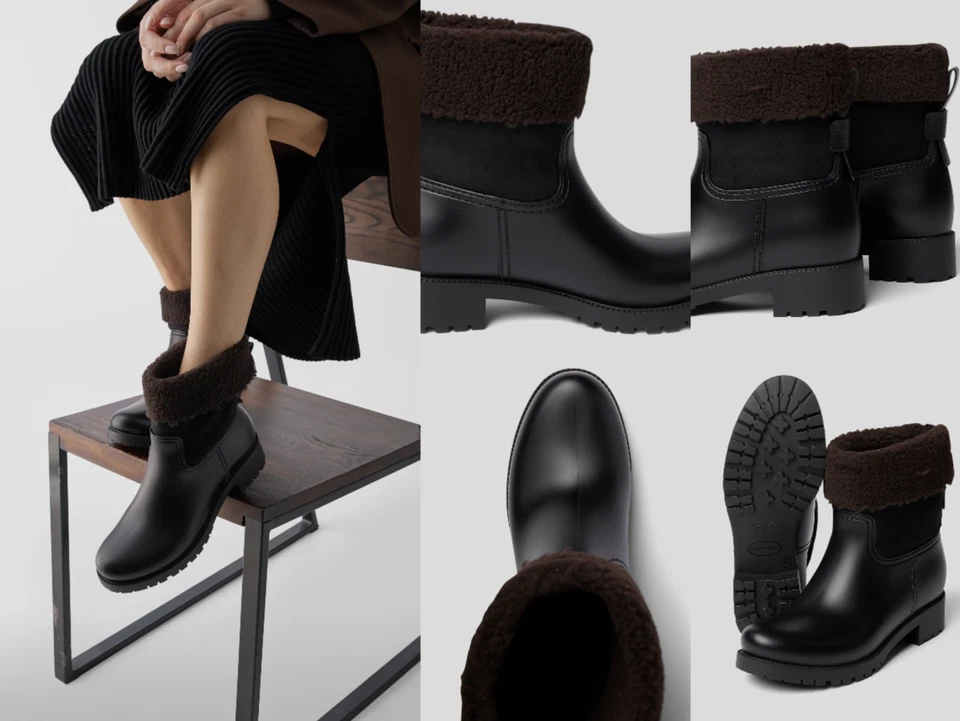 SEE BY CHLOÉ  Ankle Boots Fellbesatz Fur Trim Schuhe Shoes Biker Stiefel Black