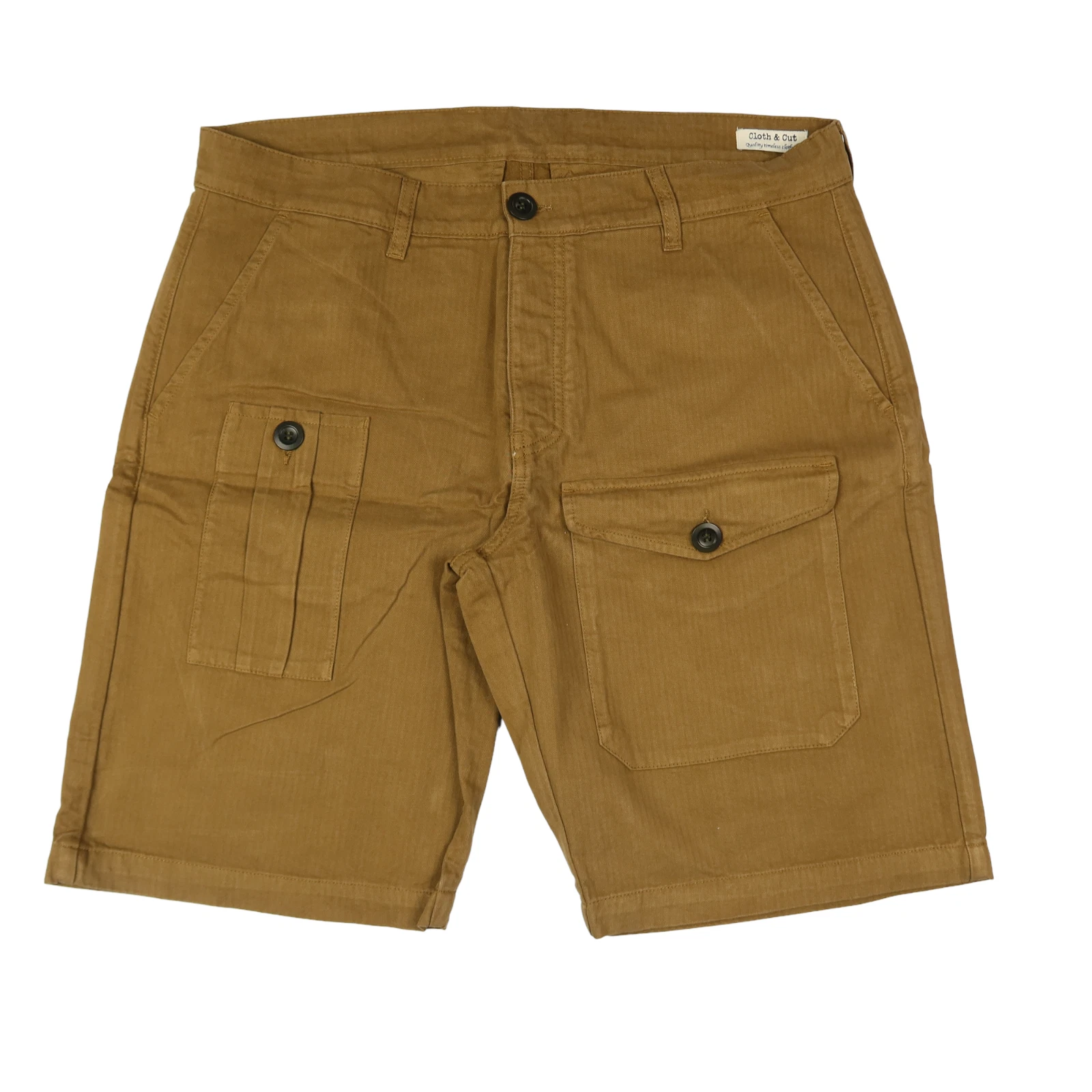 Cloth & Cut Men's Khaki HBT Chino Shorts. 8oz Herringbone Twill