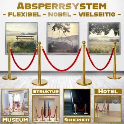 4x Personenleitsystem VIP Abgrenzungsständer Absperrung Absperrband Gold V2Aox