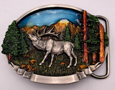 Siskiyou Belt Buckle Co Inc Bull Elk Brass Enamel F55 3  X2" Oregon Vtg 1986