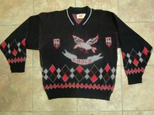 VTG 80s Sweater POPLAR KNITS Made In USA ARGYLE EAGLE GEOMETRIC L RETRO NEW WAVE