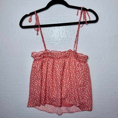 Pink Lily Womens Medium Floral Ruffle Tie Tank Top Spaghetti Strap Lined Flowy - Picture 3 of 9