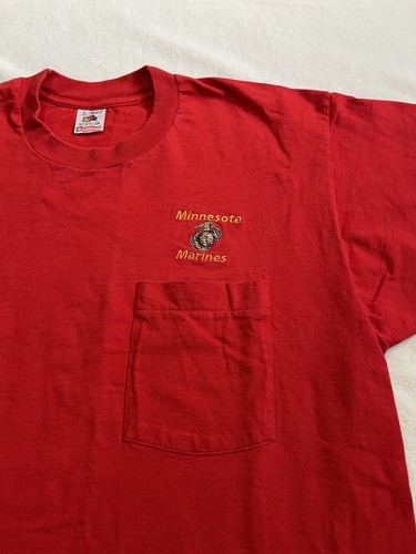 Vintage Single Stitch Fruit Of The Loom T Shirt Mens Large Red Minnesota Marines - Picture 2 of 9