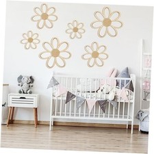 6 Pcs Daisy Wall Decor Wooden Daisy Wall Sculptures Art Flowers Wood Color