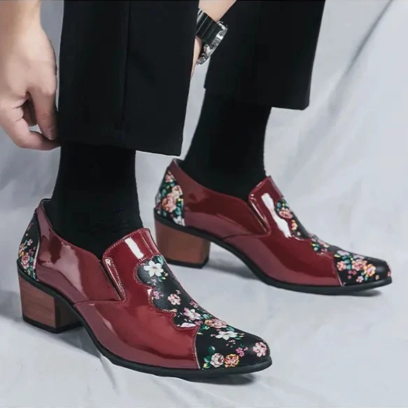 38-46 Punta Para Hombres Estampado Floral Tacón Cubano Noche Fiesta Discoteca Zapatos Nuevos Foto 4 de 4