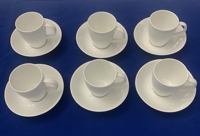 Crate & Barrel Porcelain White Expresso Cups 682-772 Set of 6 W/ Saucers W/Tags