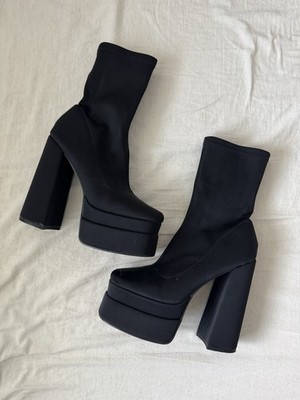 Black Platform Ankle Boots Women s US 7.5 Chunky Heel Y2K Bratz Style