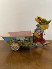 1940s Tin Litho J. Chein & Co Rabbit Pulling A Cart Made In USA Vintage Toy
