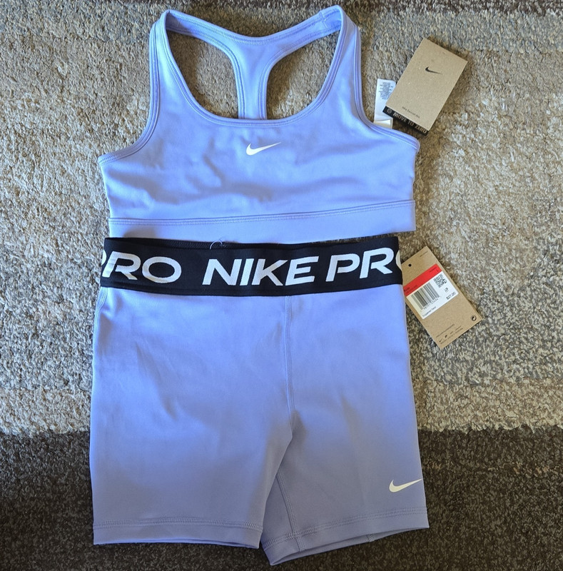 Nike Pro Kids Large Lavender/Purple/Black Biker Shorts AND Large Sports Bra BNWT