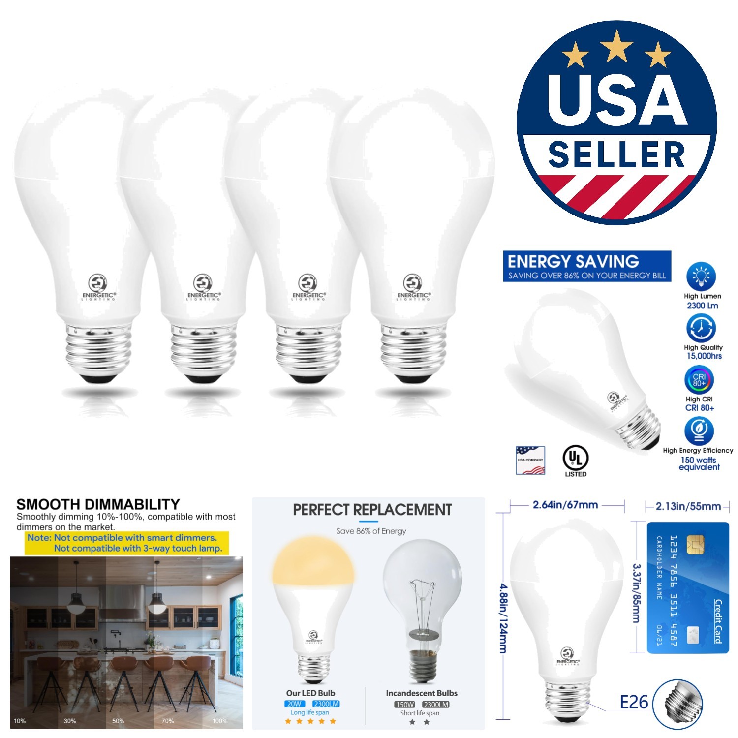 - 150w Equivalent, 2600 Lumens