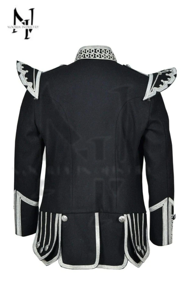 Chaqueta escocesa para hombre negra militar doble falda escocesa - Chaqueta falda escocesa para boda Highland Foto 2 de 4