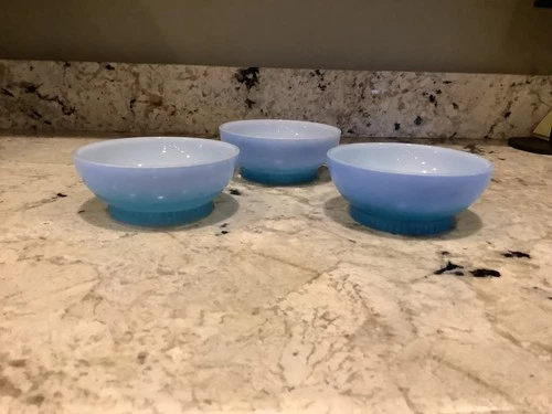Anchor Hocking Fire King Ribbed Bottom Blue Ombre Cereal Bowls (3)