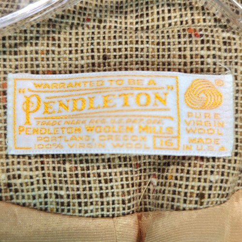 Vintage Pendleton reine Wolle Blazer Jacke Gr. 16 Biege Tweed gefüttert Knöpfe Taschen - Bild 9 von 14