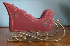 Vintage Red Hand Painted Wooden Sleigh w/ Metal Runners - Table Display