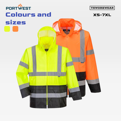 Portwest UH443 Hi-Vis Contrast Rain Traffic Jacket Waterproof Vented Pack-Away