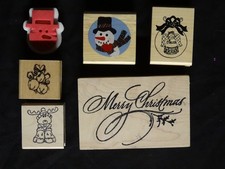 Variety of 6 Random Christmas Rubber Stamps for Scrapbook or Paper Crafts