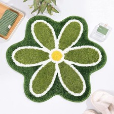 Green Flower Bath Mat Floor Small Anti Slip Water Absorption Soft Fluffy Rug