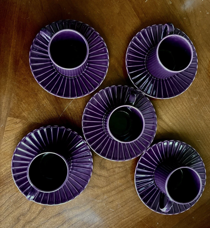 Juego de tazas y platillos espresso italianos Demitasse de colección borgoña púrpura? Set 5 Foto 3 de 4