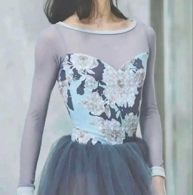 Chacott Leotard M Blue Gray Unique Trim Ballet Dance Activewear