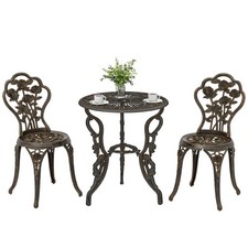 Outsunny Set Bistrot da Esterno con Foro per Ombrellone Design Rosa Metallizzato